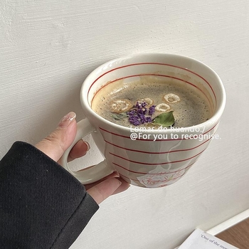 Cană ceramică cu stil vintage, lucrată manual, cu formă neregulată, pentru cafea, mic dejun cu ovăz, lapte, iaurt și lapte de soia.