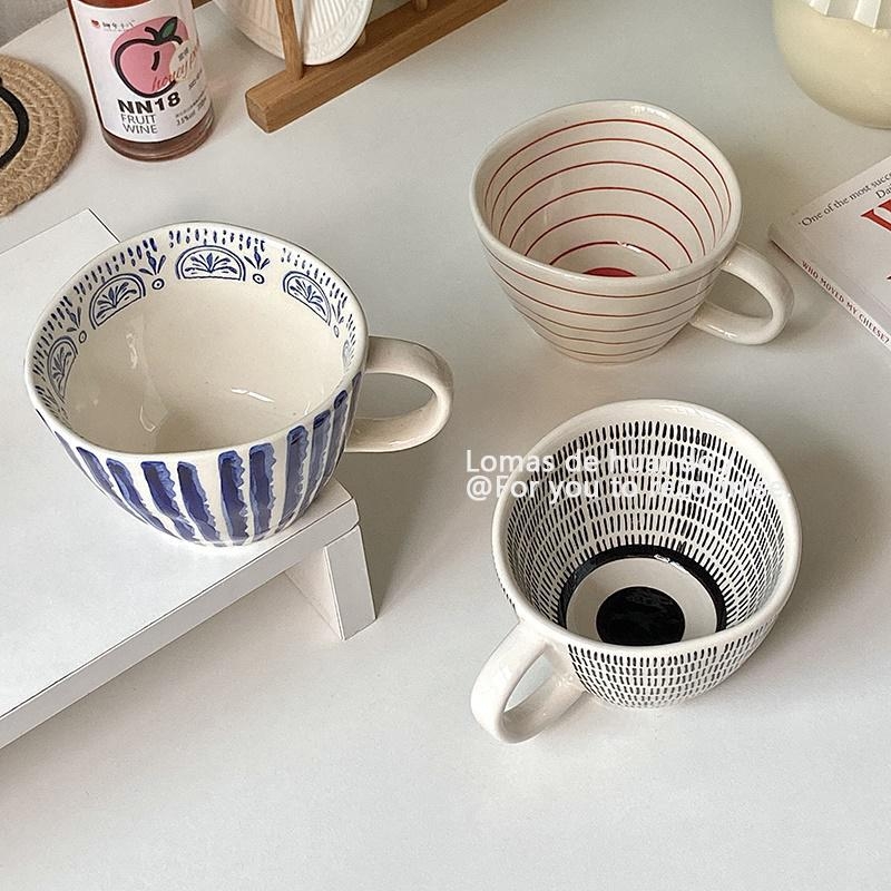 Cană ceramică cu stil vintage, lucrată manual, cu formă neregulată, pentru cafea, mic dejun cu ovăz, lapte, iaurt și lapte de soia.