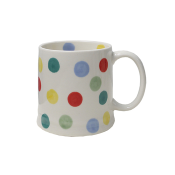 Set ceramic pictat manual: cană, farfurie și bol de orez cu buline colorate – veselă de bucătărie pentru cupluri