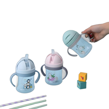 Cană de învățare din plastic pentru copii, cu mâner, design desen animat