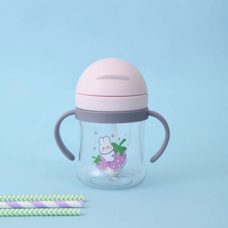 Cană de învățare din plastic pentru copii, cu mâner, design desen animat