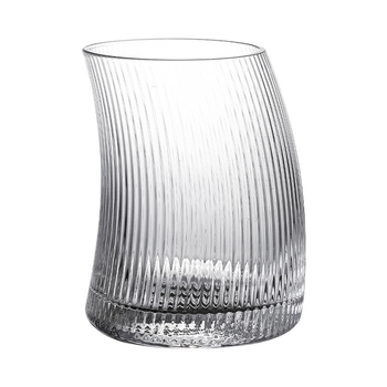 Pahar din sticlă cu model ciocan în formă de semilună, design modern minimalist pentru latte, cafea, sucuri și apă