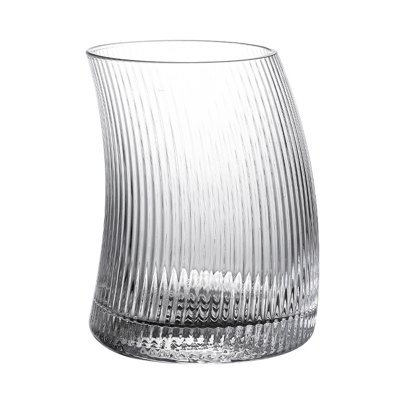 Pahar din sticlă cu model ciocan în formă de semilună, design modern minimalist pentru latte, cafea, sucuri și apă
