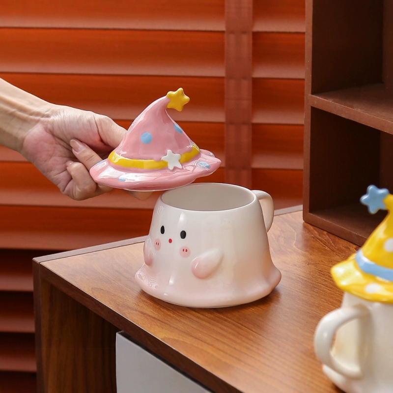 Cana ceramică cu fantomă în stil desen animat – pentru birou, cadou de Halloween pentru fete