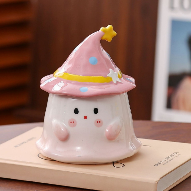 Cana ceramică cu fantomă în stil desen animat – pentru birou, cadou de Halloween pentru fete