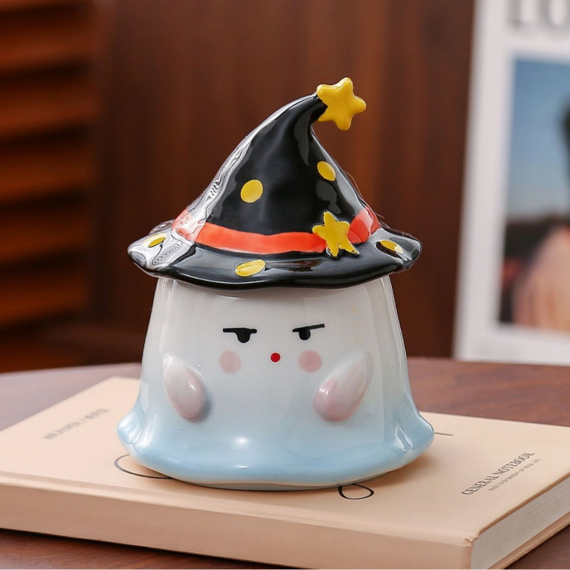 Cana ceramică cu fantomă în stil desen animat – pentru birou, cadou de Halloween pentru fete
