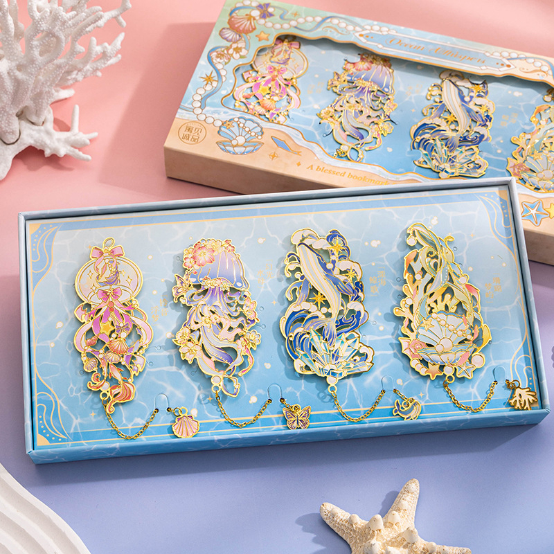 Set romantic cu semn de carte inspirat de ocean — clemă metalică pentru carte, cadou pentru prieteni