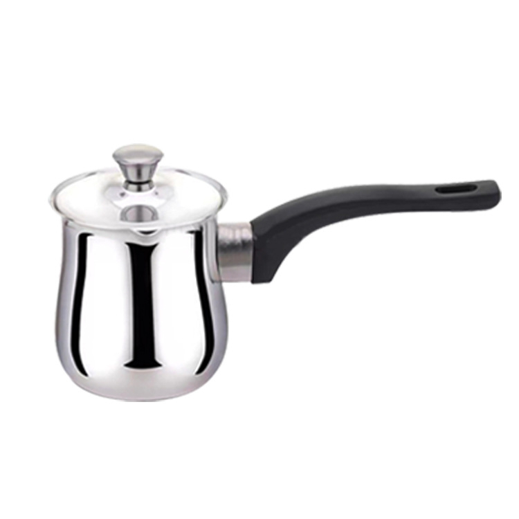 Căni din oțel inoxidabil pentru cafea și set de ustensile pentru cafea: moka pot, ibric turcesc, ibric pentru preparare manuală și aparat de cafea pe plită.