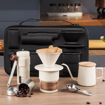 Set de cafea manual pentru preparare: râșniță, cană de filtrare și cană de turnare – camping și călătorii