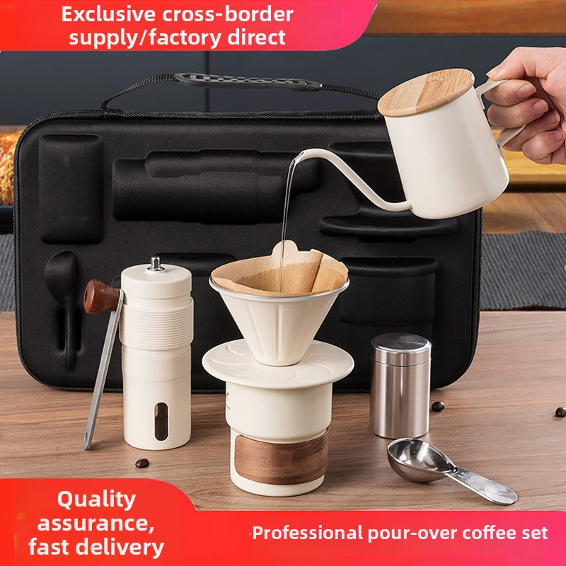 Set de cafea manual pentru preparare: râșniță, cană de filtrare și cană de turnare – camping și călătorii