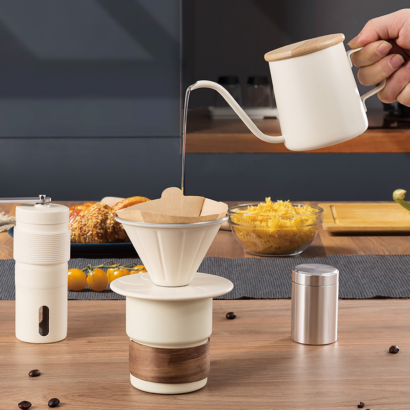 Set de cafea manual pentru preparare: râșniță, cană de filtrare și cană de turnare – camping și călătorii