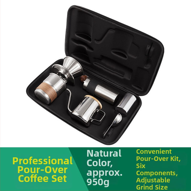 Set de cafea manual pentru preparare: râșniță, cană de filtrare și cană de turnare – camping și călătorii