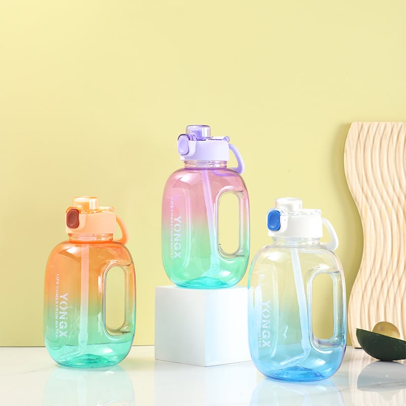TonTon cană sport pentru exterior, capacitate mare, gradient transparent, pai, din plastic