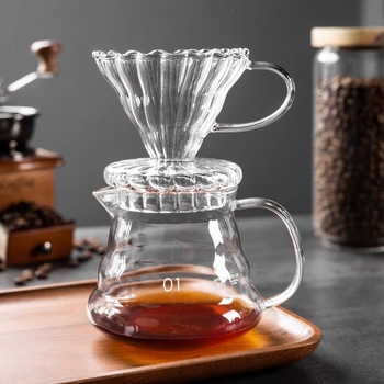 Cană de cafea pentru turnare cu design nor, carafă partajată, sticlă rezistentă la temperatură cu scară de măsură, filtru, ceainic pentru cold brew în stil american