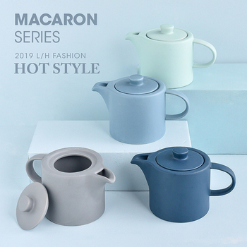 Cafetieră ceramică mată roz, culoare macarons roz, glazură roz – set cafea în stil european pentru sufragerie
