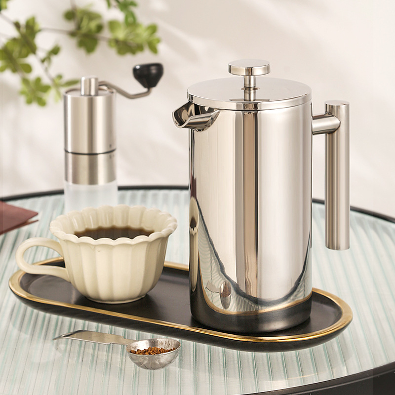 Presă franțuzească din oțel inoxidabil 304, cu filtru pentru cafea, pentru preparare manuală; spumator de lapte și infuzor de ceai în stil franțuzesc