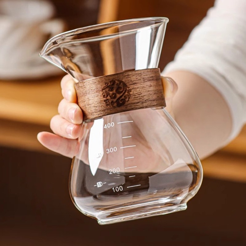 Set pentru cafea turnată manual: recipient din sticlă pentru extracție, filtru de picurare, con din oțel inoxidabil și cană-filtru