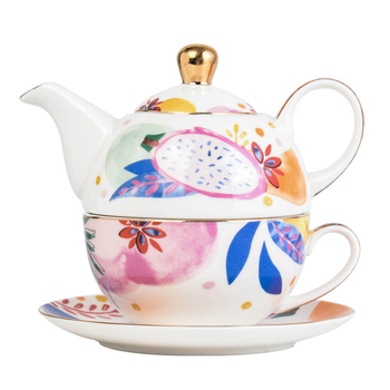 Set ceramic pentru cafea cu ceașcă și farfurioară, model fructat, pictură manuală, retro elegant, cadou într-o cutie