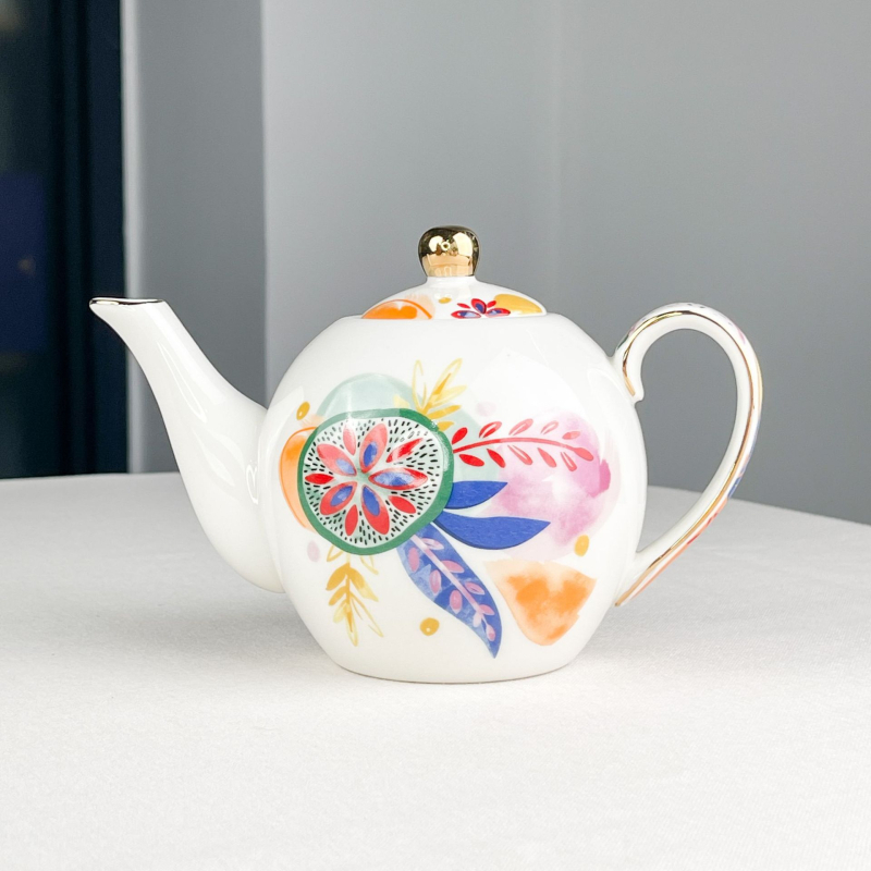 Set ceramic pentru cafea cu ceașcă și farfurioară, model fructat, pictură manuală, retro elegant, cadou într-o cutie