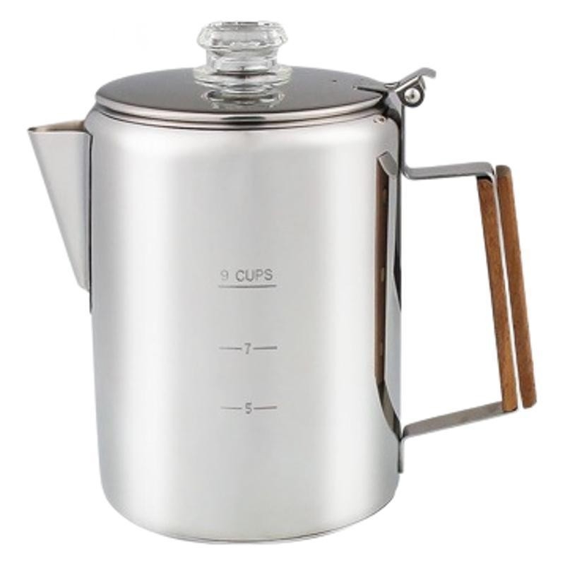 Cafetieră din oțel inoxidabil, stil american, capacitate de 9 cești, cu scară de măsurare, ușoară pentru camping în aer liber