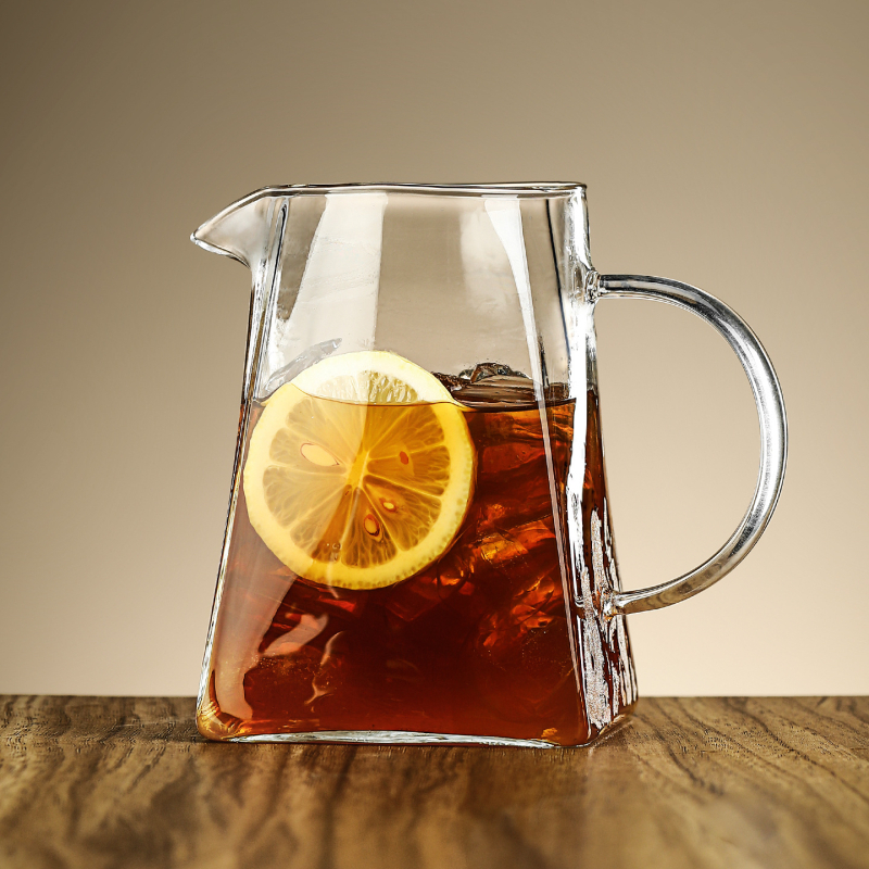 Vas din sticlă rezistentă la căldură, cu pereți groși, pentru cafea la filtru manual, set de accesorii cu cești de cafea și cești pentru suc sau ceai cu fructe, cu mâner