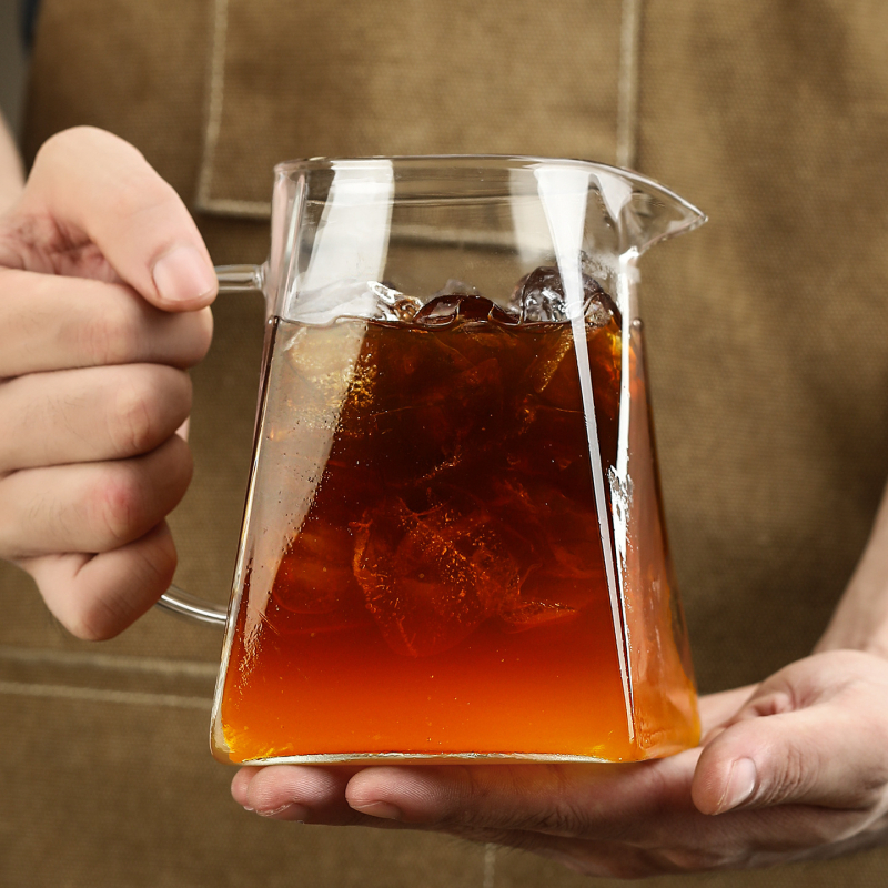 Vas din sticlă rezistentă la căldură, cu pereți groși, pentru cafea la filtru manual, set de accesorii cu cești de cafea și cești pentru suc sau ceai cu fructe, cu mâner