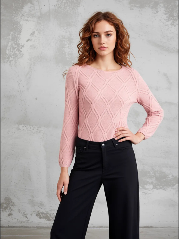 Női laza oversize pulóver hálózatos kötött mintával