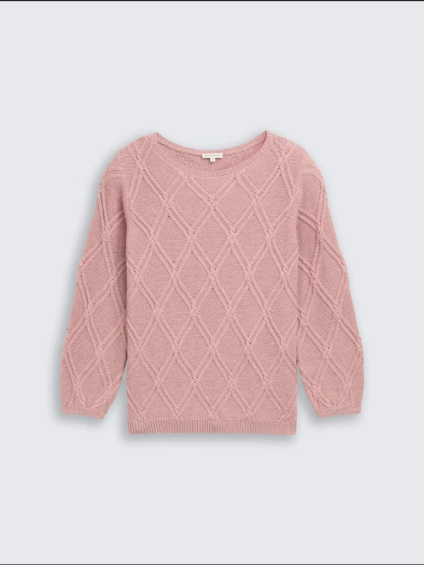 Női laza oversize pulóver hálózatos kötött mintával