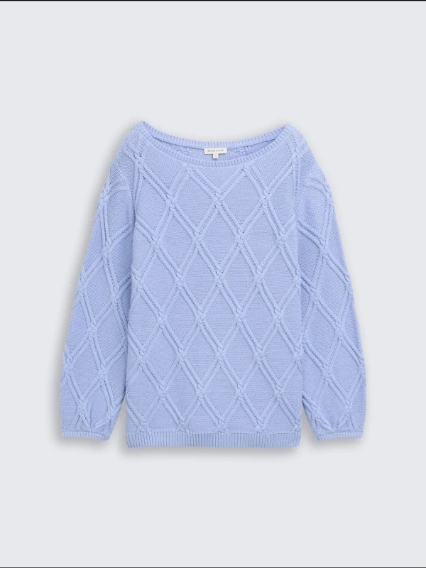 Női laza oversize pulóver hálózatos kötött mintával