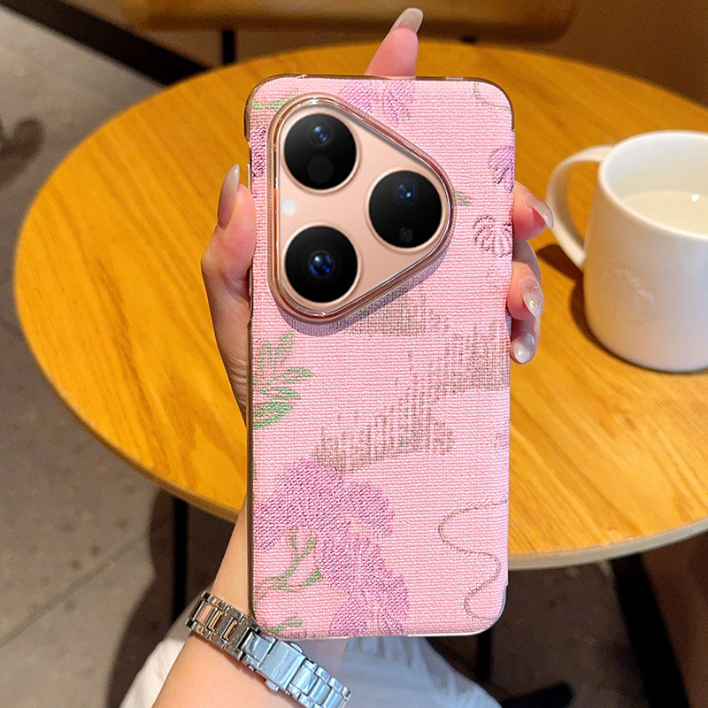 Huawei Pura80 Pro калъф от изкуствена кожа, флип с розов дизайн на щъркел и прозорец