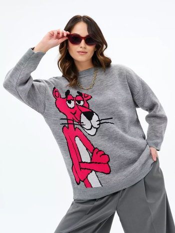 Leopárdmintás kötött pulóver