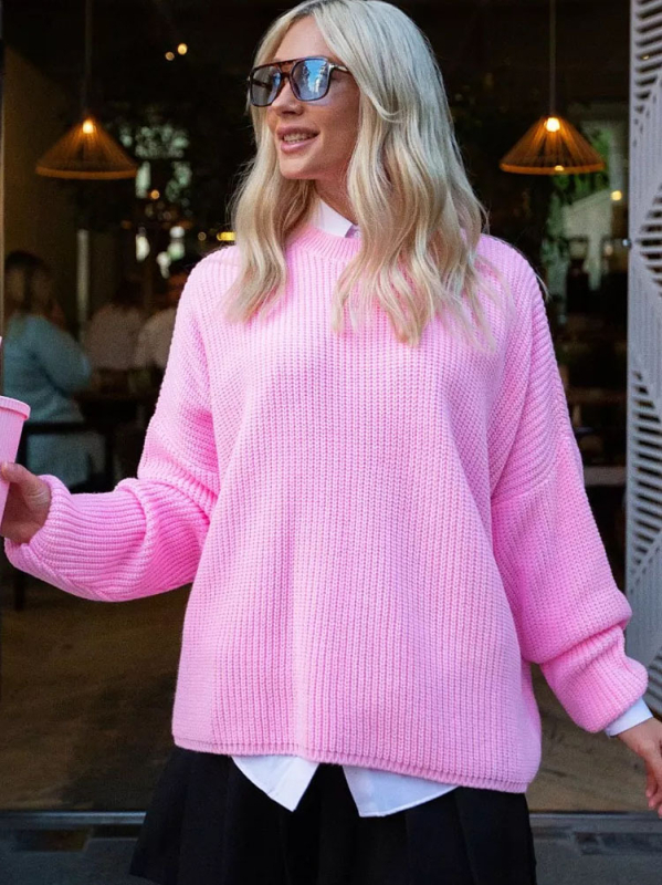 Ženski oversize pulover, pleteni, širokog kroja