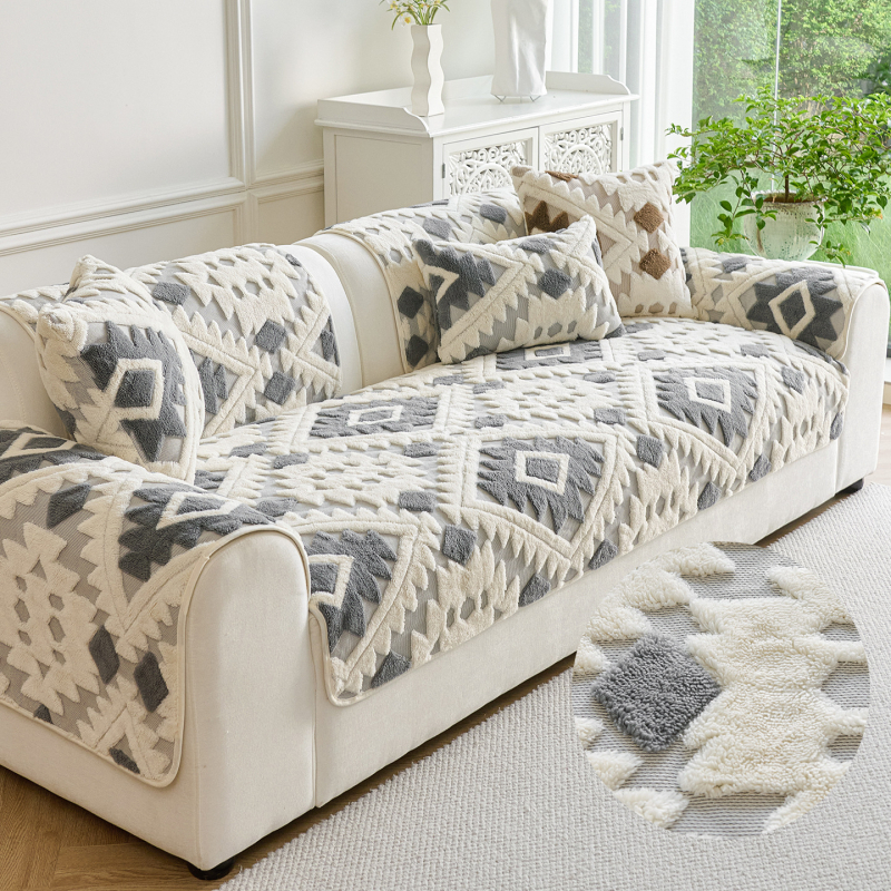 Pernă de canapea din velur de bumbac moale, stil toamnă-iarna 2026, aspect premium, anti-derapant, model geometric, pentru canapea de tip sectional