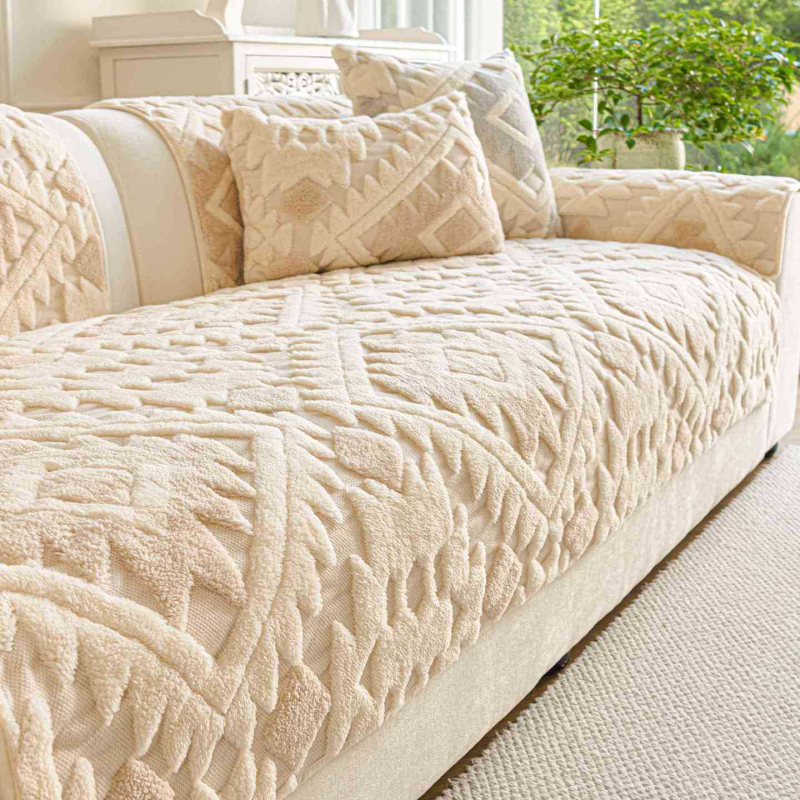 Pernă de canapea din velur de bumbac moale, stil toamnă-iarna 2026, aspect premium, anti-derapant, model geometric, pentru canapea de tip sectional