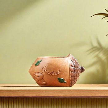 Earth Cube ghiveci ceramic pentru suculente, ceramică respirabilă, design clasic, pentru birou sau podea, diametrul bazei 8,5 cm, copt la temperaturi înalte