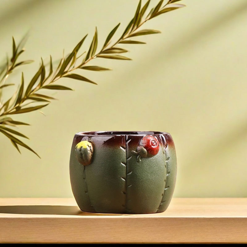 Earth Cube ghiveci ceramic pentru suculente, ceramică respirabilă, design clasic, pentru birou sau podea, diametrul bazei 8,5 cm, copt la temperaturi înalte