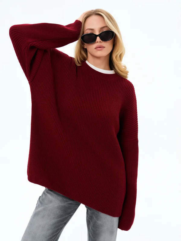 Női oversized pulóver, kötött anyag, laza szabású, hosszú ujjú