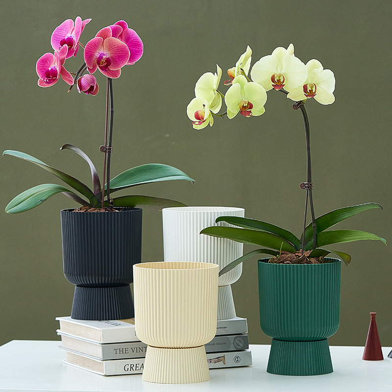 Ghieveci din rășină, în stil nordic, cu tavă care imită ceramică, pentru orchidă Phalaenopsis, potrivit pentru living și suculente