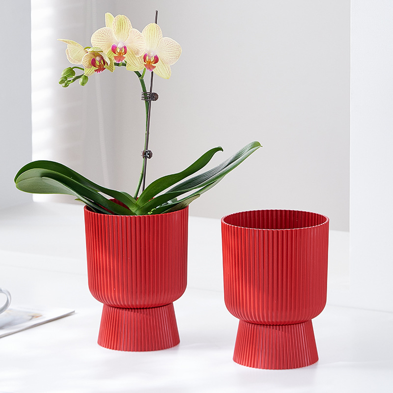 Ghieveci din rășină, în stil nordic, cu tavă care imită ceramică, pentru orchidă Phalaenopsis, potrivit pentru living și suculente