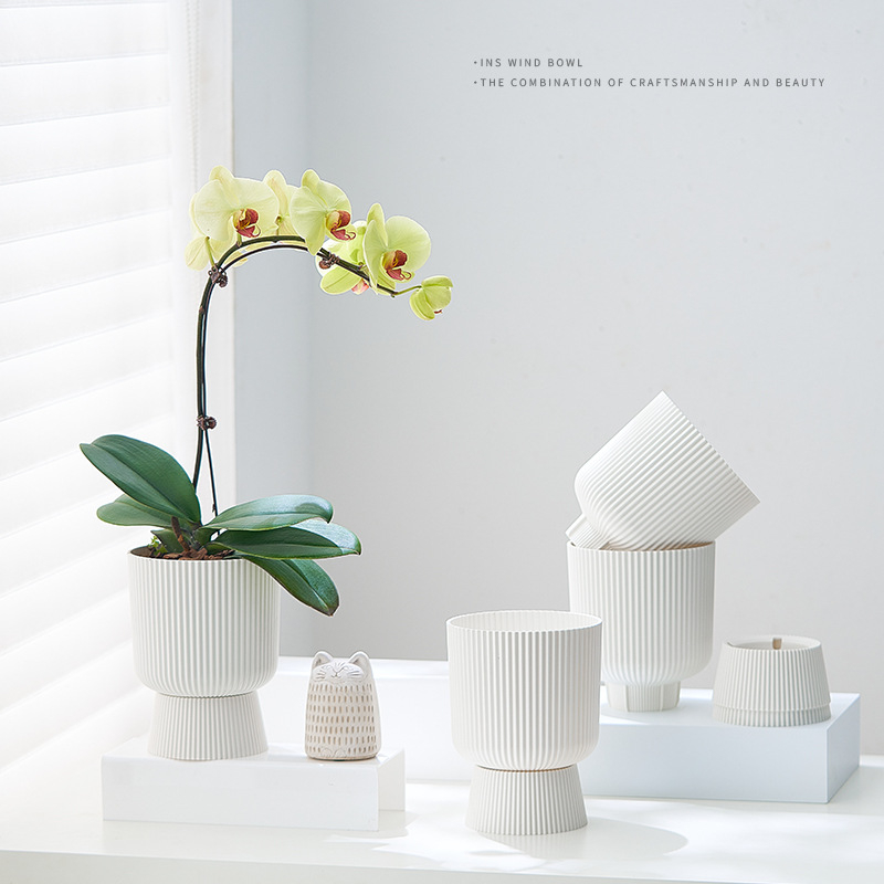 Ghieveci din rășină, în stil nordic, cu tavă care imită ceramică, pentru orchidă Phalaenopsis, potrivit pentru living și suculente