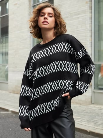Дамски oversize пуловер с принтом
