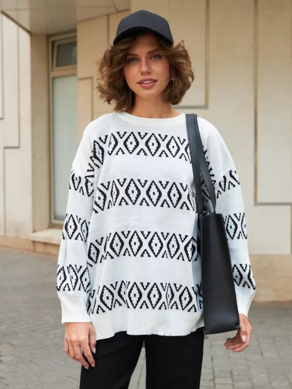 Дамски oversize пуловер с принтом