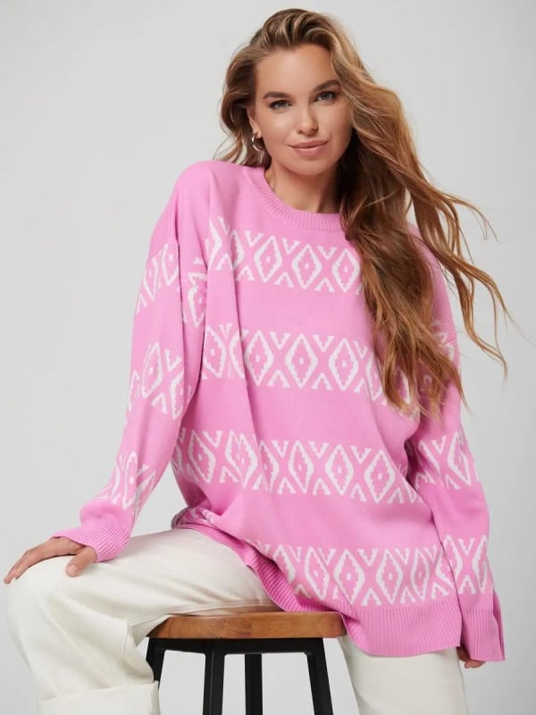 Дамски oversize пуловер с принтом