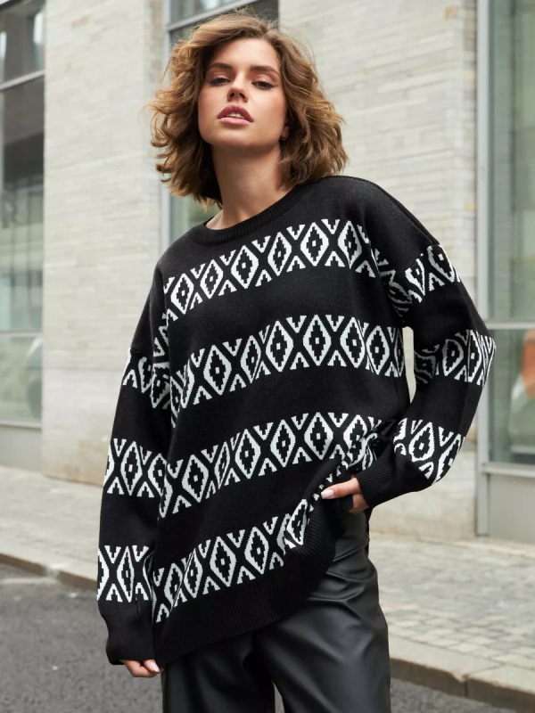 Дамски oversize пуловер с принтом
