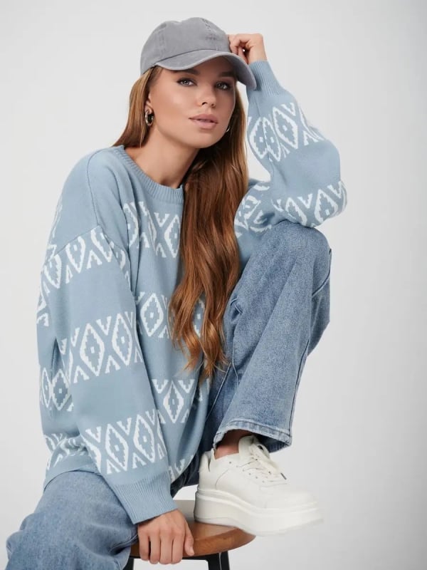 Дамски oversize пуловер с принтом