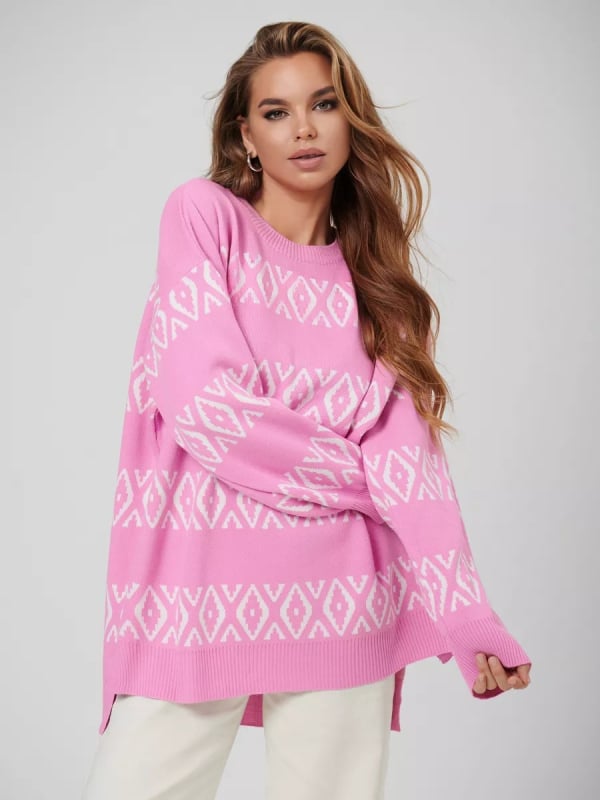 Дамски oversize пуловер с принтом