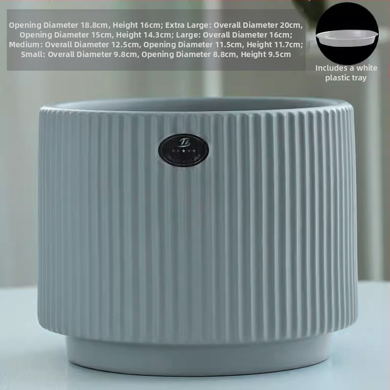Ghiveci ceramic mat, stil nordic minimalist, extra mare, cu farfurie, pentru plante de birou, suculente și plante verzi