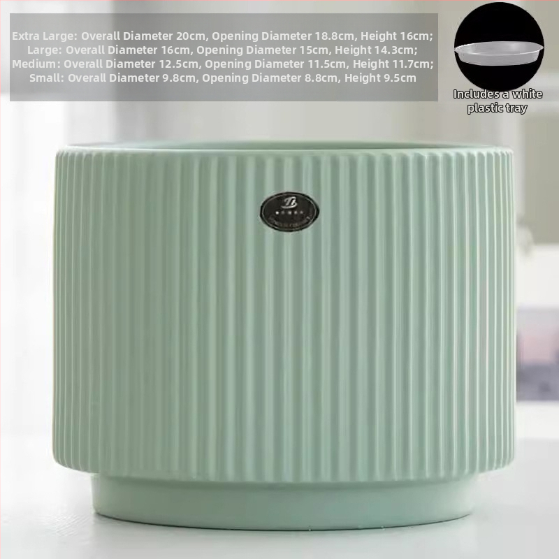 Ghiveci ceramic mat, stil nordic minimalist, extra mare, cu farfurie, pentru plante de birou, suculente și plante verzi