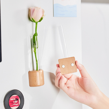 Vază din lemn pentru frigider cu magnet, tub de probă magnetic pentru aranjamente florale pe perete, decor hidroponic, vas mic