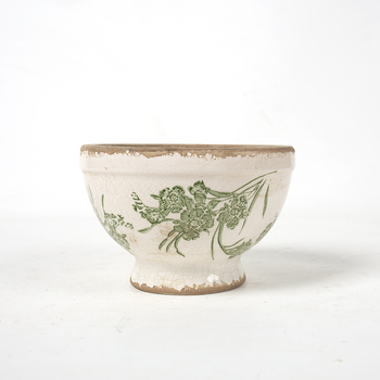 Ghiveci ceramic înalt, cu picior, glazură craquelé cu efect de gheață, stil vintage chino‑european pentru plante de interior
